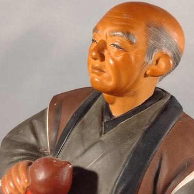 Vintage Hakata Urasaki Japanese Clay Figurine- Man Drinking Tea (#4) (K)