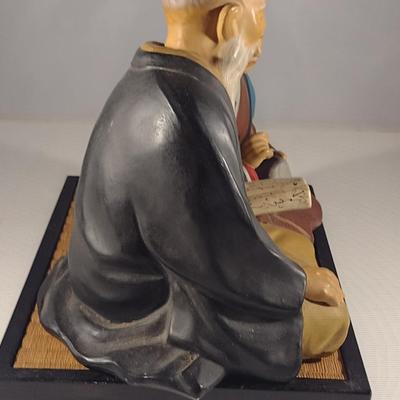 Vintage Hakata Urasaki Japanese Clay Figurine with Mat- Couple Reading Book (#3) (K)
