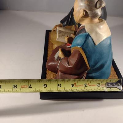 Vintage Hakata Urasaki Japanese Clay Figurine with Mat- Couple Reading Book (#3) (K)
