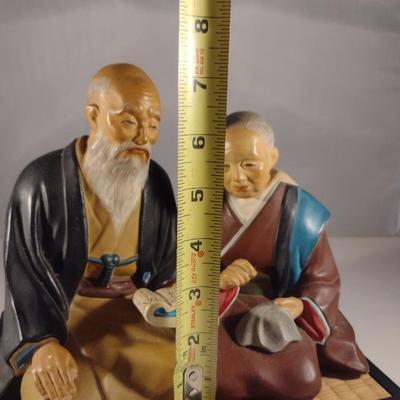 Vintage Hakata Urasaki Japanese Clay Figurine with Mat- Couple Reading Book (#3) (K)
