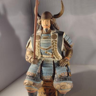 Pair of Vintage Hakata Urasaki Japanese Clay Figurines- Samurai Warriors in Full Armor (#1) (K)