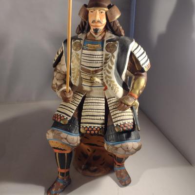 Pair of Vintage Hakata Urasaki Japanese Clay Figurines- Samurai Warriors in Full Armor (#1) (K)
