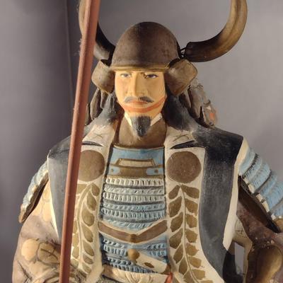 Pair of Vintage Hakata Urasaki Japanese Clay Figurines- Samurai Warriors in Full Armor (#1) (K)