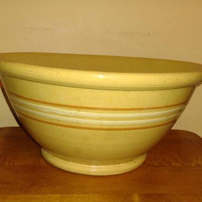 Large, Glazed Pottery Mixing Bowl- Approx 13 1/2" in Diameter (K)