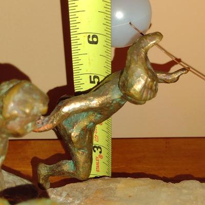 Family Chasing Dog with Balloon Brass Sculpture on Stone Base (K)