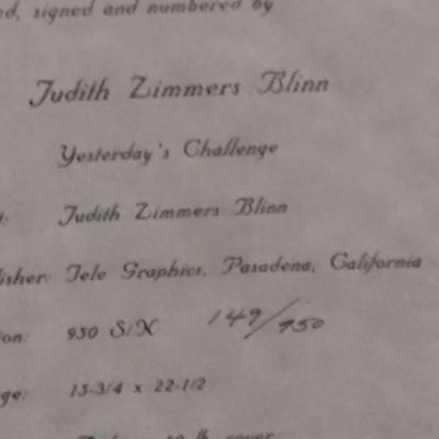 'Yesterday's Challenge' by Judith Zimmers Blinn Signed and Numbered Print Framed Under Glass (K)