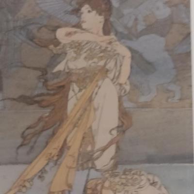 "Rama" by Alphonse Mucha Art Nouveau Style Print- Framed Under Glass- Approx 13 1/2" x 19 1/2" (K)