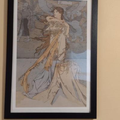 "Rama" by Alphonse Mucha Art Nouveau Style Print- Framed Under Glass- Approx 13 1/2" x 19 1/2" (K)