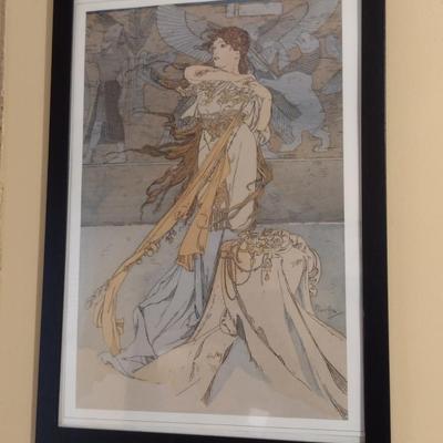 "Rama" by Alphonse Mucha Art Nouveau Style Print- Framed Under Glass- Approx 13 1/2" x 19 1/2" (K)
