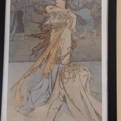 "Rama" by Alphonse Mucha Art Nouveau Style Print- Framed Under Glass- Approx 13 1/2" x 19 1/2" (K)