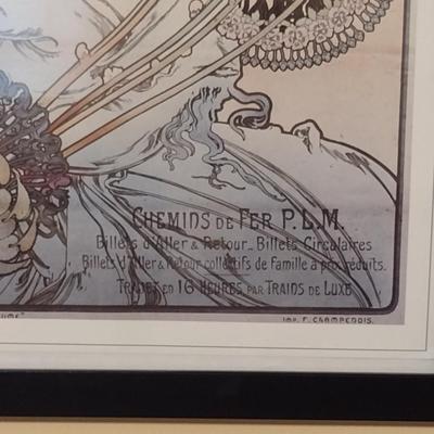 "Monaco Monte-Carlo" by Alphonse Mucha Art Nouveau Style Print- Framed Under Glass- Approx 13 1/2" x 19 1/2" (K)