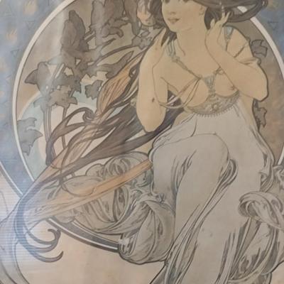 "La Musique" by Alphonse Mucha Art Nouveau Style Print- Framed Under Glass- Approx 24" x 19 3/4" (K)