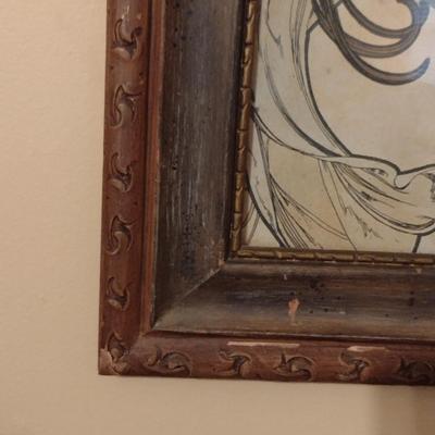 "La Musique" by Alphonse Mucha Art Nouveau Style Print- Framed Under Glass- Approx 24" x 19 3/4" (K)