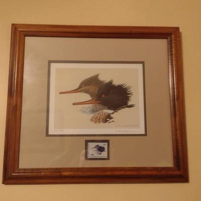 Ducks Unlimited Stamp and Print by Larry Hayden- Framed Under Glass- Signed and Numbered (K)