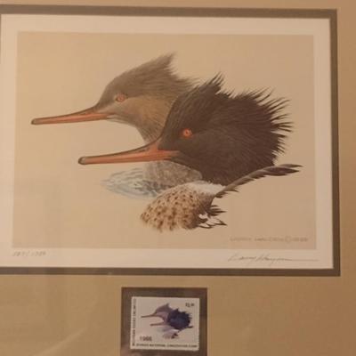 Ducks Unlimited Stamp and Print by Larry Hayden- Framed Under Glass- Signed and Numbered (K)