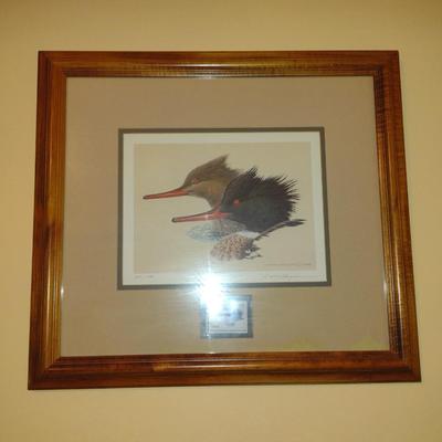 Ducks Unlimited Stamp and Print by Larry Hayden- Framed Under Glass- Signed and Numbered (K)