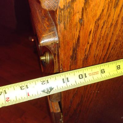 Vintage Tiger Oak Side by Side Book Shelf and Secretary with Mirror (K)