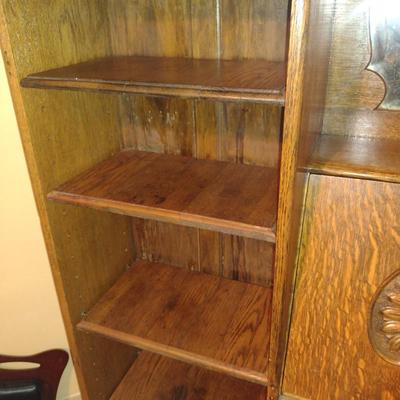 Vintage Tiger Oak Side by Side Book Shelf and Secretary with Mirror (K)