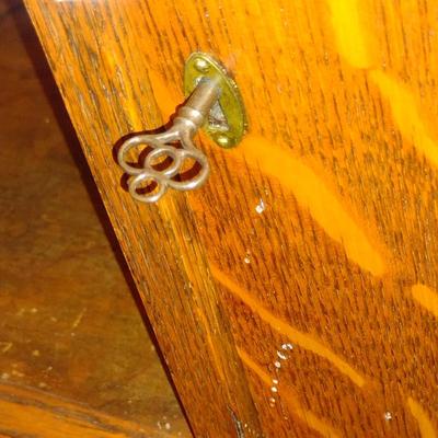 Vintage Tiger Oak Side by Side Book Shelf and Secretary with Mirror (K)