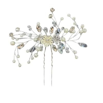 2-Piece Wedding Flower Hair Pins Rhinestone Pearl Silver Hairpins Crystal Floral Bride Bridal Hair