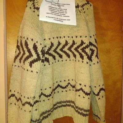 Original Handmade Cowichan Indian Raw Wool Sweater with Zippered Front (K)