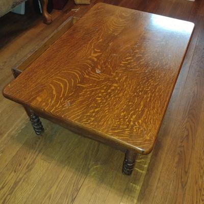Vintage Tiger Oak Coffee Table with Drawer- Approx 33" x 23" x 13" Tall (K)