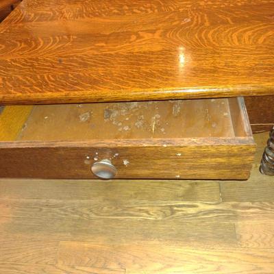 Vintage Tiger Oak Coffee Table with Drawer- Approx 33" x 23" x 13" Tall (K)