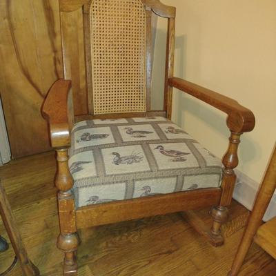 Wooden Framed Upholstered Rocking Chair with Cane Back (K)