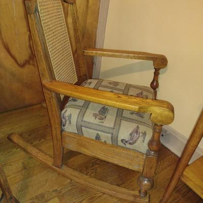 Wooden Framed Upholstered Rocking Chair with Cane Back (K)