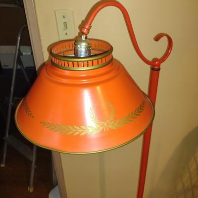 Vintage Metal Tole Style Floor Lamp with Swiveling Shade- Approx 52" Tall (K)