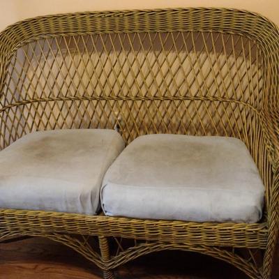 Wicker Frame Loveseat with Upholstered Seats- Approx 52" Long (K)