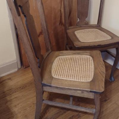 Pair of Wooden Dining Chairs with Cane Seats (K)