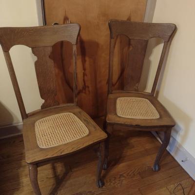 Pair of Wooden Dining Chairs with Cane Seats (K)