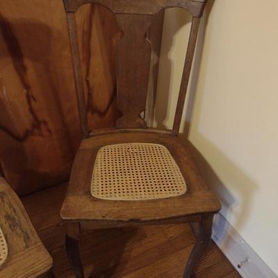 Pair of Wooden Dining Chairs with Cane Seats (K)
