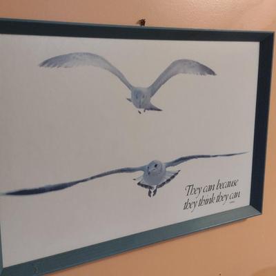 Framed Inspirational Seagull Design Art- Approx 22" x 15" (K)