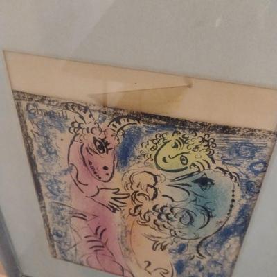 "Derriere le Miroir" by Marc Chagall Print- Framed Under Glass- Approx 17 1/2" x 22" (K)