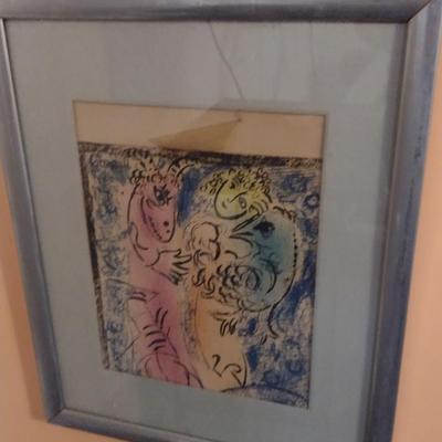 "Derriere le Miroir" by Marc Chagall Print- Framed Under Glass- Approx 17 1/2" x 22" (K)