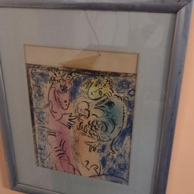 "Derriere le Miroir" by Marc Chagall Print- Framed Under Glass- Approx 17 1/2" x 22" (K)
