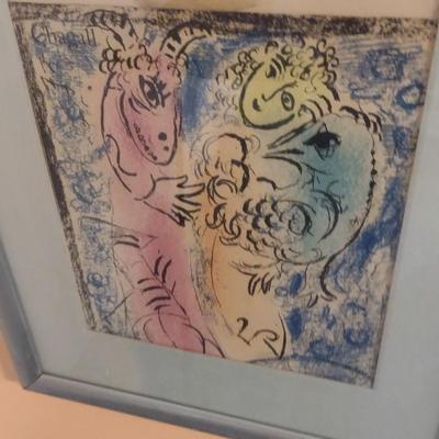 "Derriere le Miroir" by Marc Chagall Print- Framed Under Glass- Approx 17 1/2" x 22" (K)