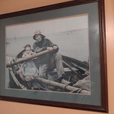 "The Helping Hand" by Emile Renouf Print- Framed Under Glass- Approx 29" x 36" (K)