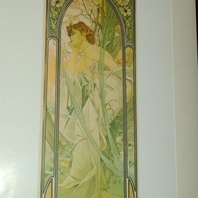 "Evening Reverie" by Alphonse Mucha Art Nouveau Style Print- Framed Under Glass- Approx 16 3/4" x 20 3/4" (K)