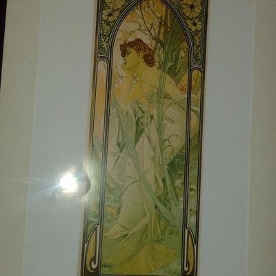 "Evening Reverie" by Alphonse Mucha Art Nouveau Style Print- Framed Under Glass- Approx 16 3/4" x 20 3/4" (K)