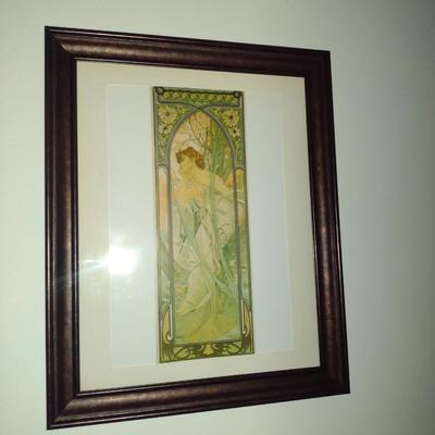 "Evening Reverie" by Alphonse Mucha Art Nouveau Style Print- Framed Under Glass- Approx 16 3/4" x 20 3/4" (K)