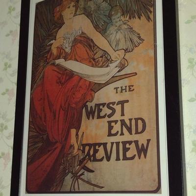 "The West End Review" by Alphonse Mucha Art Nouveau Style Print- Framed Under Glass- Approx 13 1/2" x 19 1/2" (K)