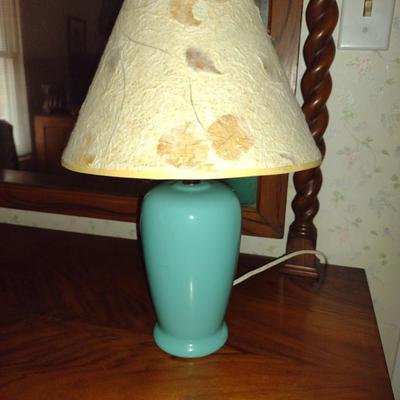 Ceramic Table Top Lamp with Paper Botanical Shade- Approx 15" Tall (K)