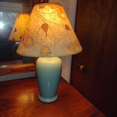 Ceramic Table Top Lamp with Paper Botanical Shade- Approx 15" Tall (K)