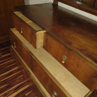 Vintage Wooden Two Over Two Drawer Dresser with Mirror and Barley Twist Accents- Approx 43" Wide (K)