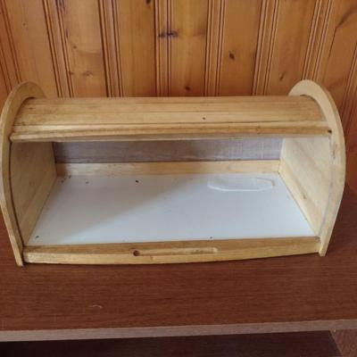 Wooden Roll-Up Top Bread Box- 15" Wide, 7 3/4" Tall (K)