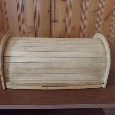 Wooden Roll-Up Top Bread Box- 15" Wide, 7 3/4" Tall (K)