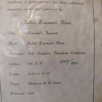 'Grandad's Favorite' by Judith Zimmers Blinn- Signed and Numbered Print Framed Under Glass- #247/950 (K)